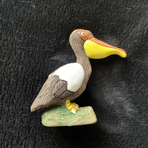 Pair of  Pelican Figurines - colorful (brown, white, yellow, tan, green base) - Picture 7 of 9